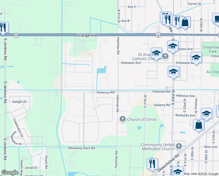map of restaurants, bars, coffee shops, grocery stores, and more near 701 Hartman Road in Fort Pierce