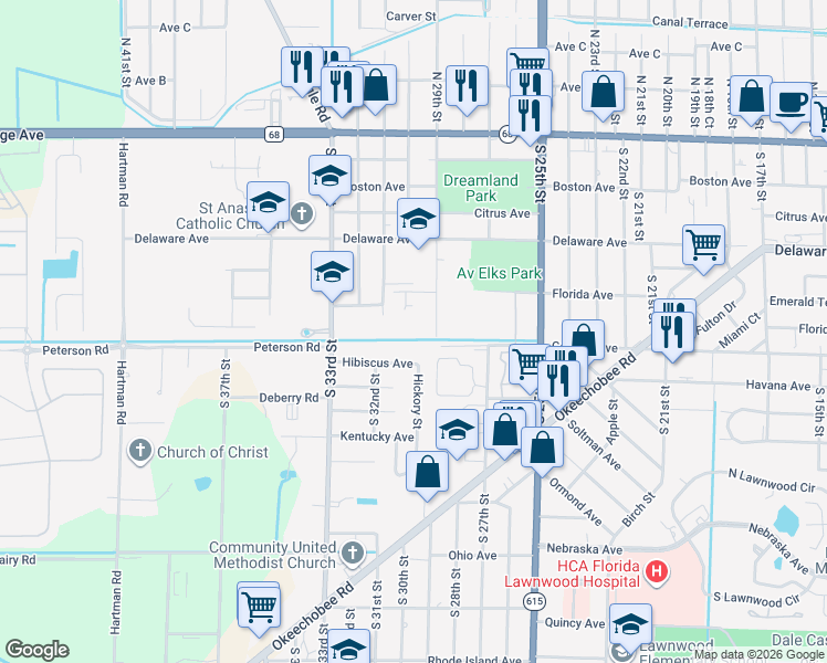 map of restaurants, bars, coffee shops, grocery stores, and more near 705 South 29th Street in Fort Pierce