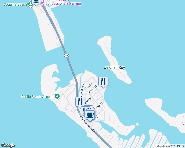map of restaurants, bars, coffee shops, grocery stores, and more near 7150 Longboat Drive East in Longboat Key