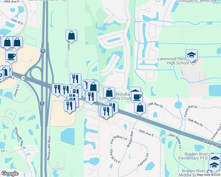 map of restaurants, bars, coffee shops, grocery stores, and more near 8702 54th Avenue East in Bradenton