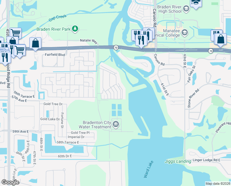 map of restaurants, bars, coffee shops, grocery stores, and more near 5636 Whitehead Street in Bradenton
