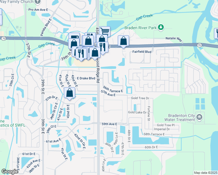 map of restaurants, bars, coffee shops, grocery stores, and more near 4607 56th Terrace East in Bradenton