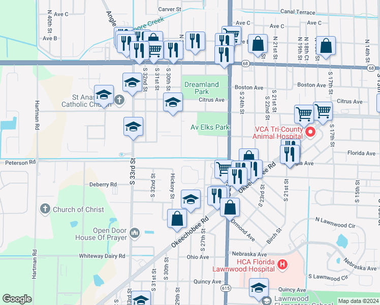map of restaurants, bars, coffee shops, grocery stores, and more near 700 South 29th Street in Fort Pierce