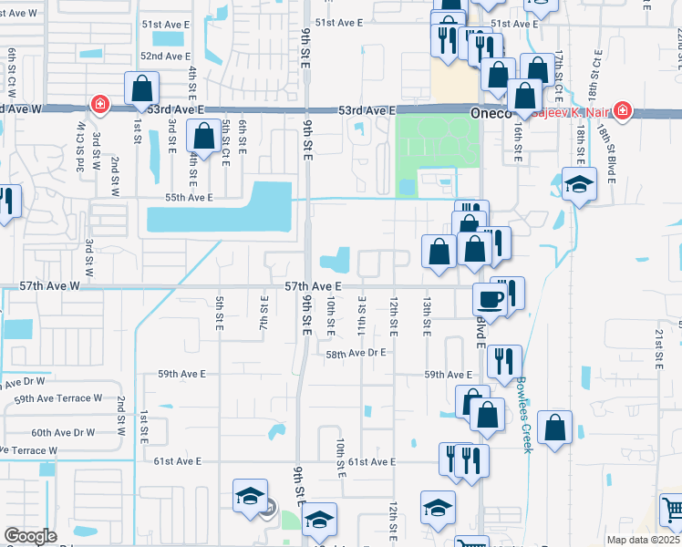 map of restaurants, bars, coffee shops, grocery stores, and more near 919 57th Avenue East in Bradenton