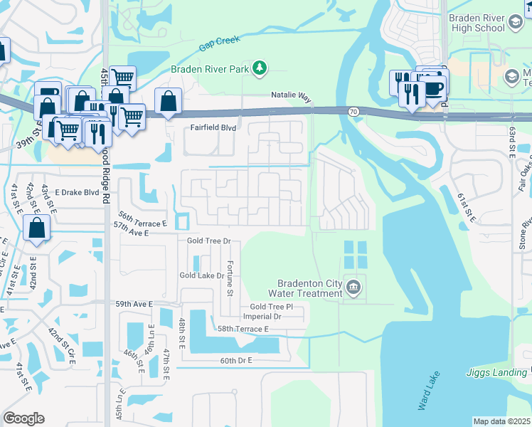 map of restaurants, bars, coffee shops, grocery stores, and more near 5132 Soaring Way in Bradenton