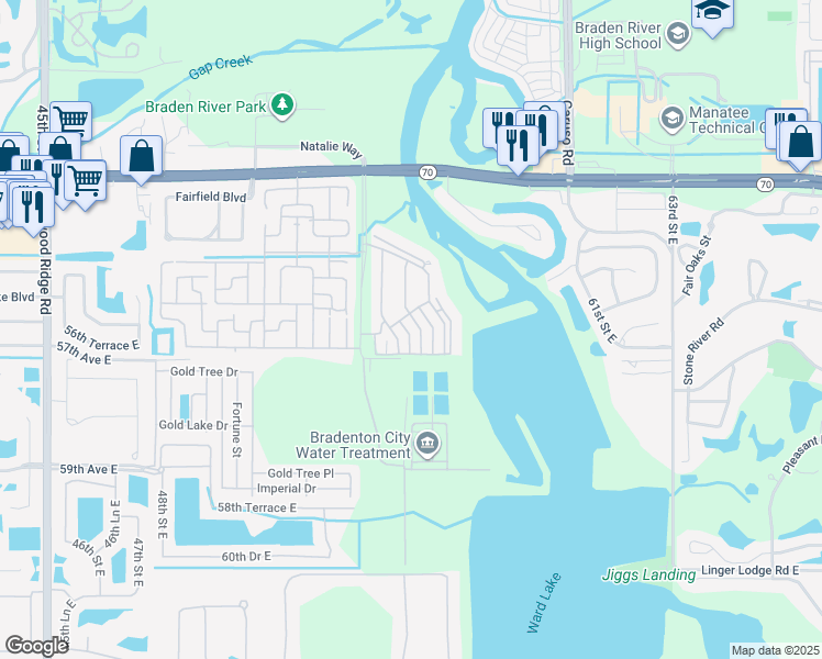 map of restaurants, bars, coffee shops, grocery stores, and more near 5636 Whitehead Street in Bradenton