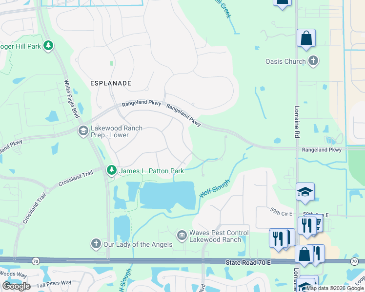 map of restaurants, bars, coffee shops, grocery stores, and more near 13614 Swiftwater Way in Bradenton