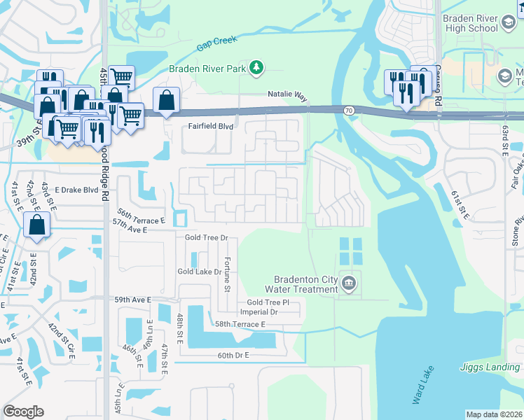 map of restaurants, bars, coffee shops, grocery stores, and more near 5132 Soaring Way in Bradenton