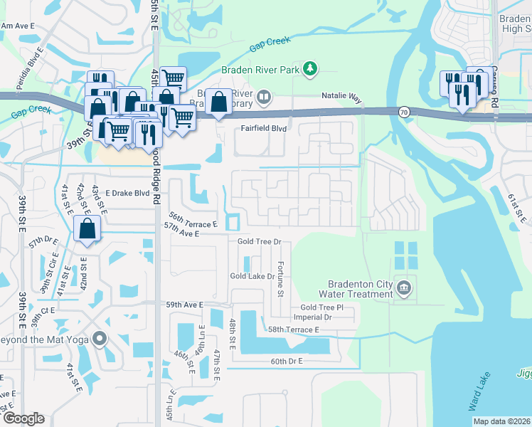 map of restaurants, bars, coffee shops, grocery stores, and more near 5607 Wind Catcher Way in Bradenton