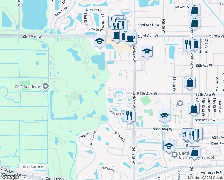 map of restaurants, bars, coffee shops, grocery stores, and more near 3641 57th Avenue Drive West in Bradenton