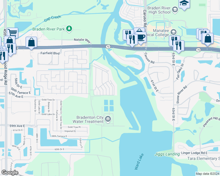 map of restaurants, bars, coffee shops, grocery stores, and more near 5654 Duval Street in Bradenton