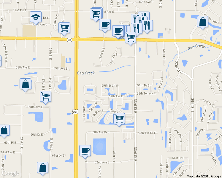map of restaurants, bars, coffee shops, grocery stores, and more near 5604 30th Court East in Bradenton