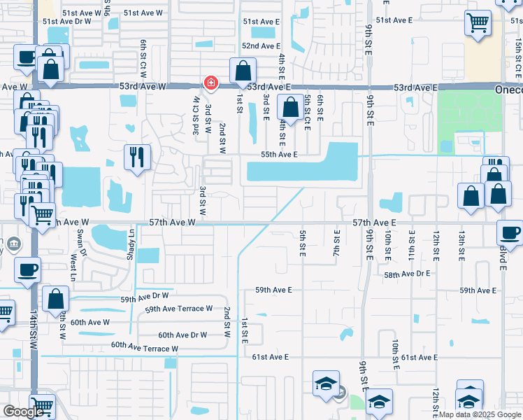 map of restaurants, bars, coffee shops, grocery stores, and more near 109 H Street in Bradenton