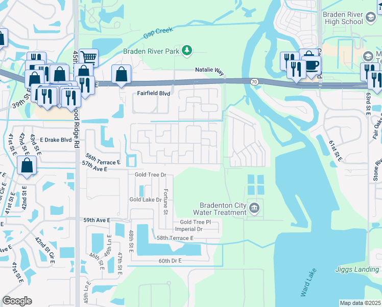 map of restaurants, bars, coffee shops, grocery stores, and more near 5132 Soaring Way in Bradenton