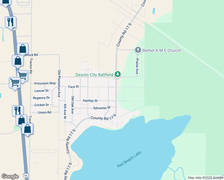 map of restaurants, bars, coffee shops, grocery stores, and more near 5719-6499 1st Avenue West in Sebring