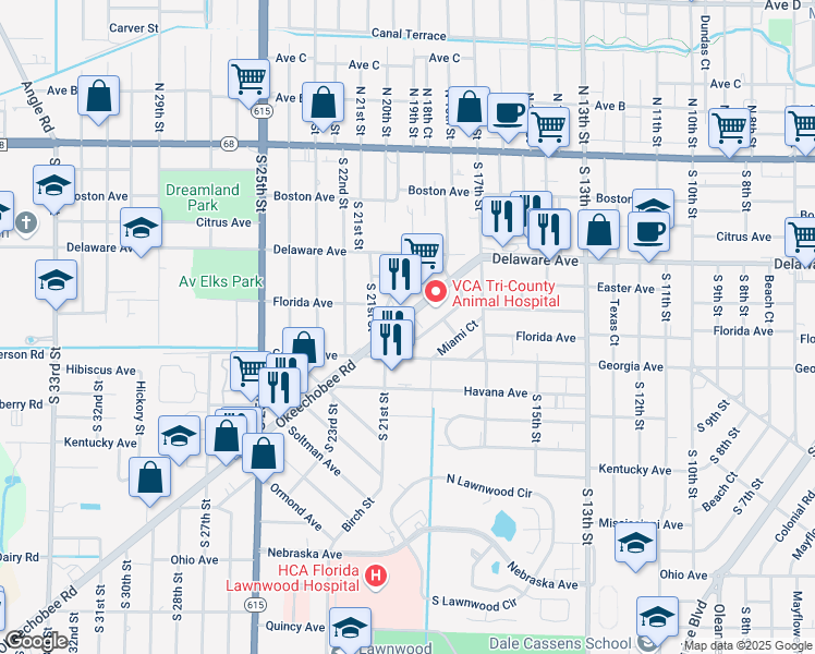 map of restaurants, bars, coffee shops, grocery stores, and more near 1915 Delaware Avenue in Fort Pierce