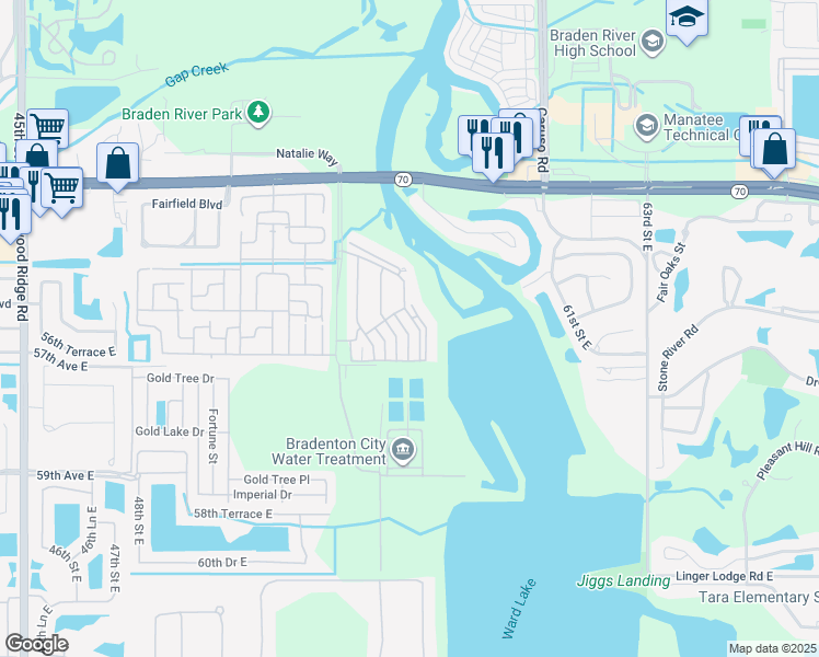 map of restaurants, bars, coffee shops, grocery stores, and more near 5636 Whitehead Street in Bradenton