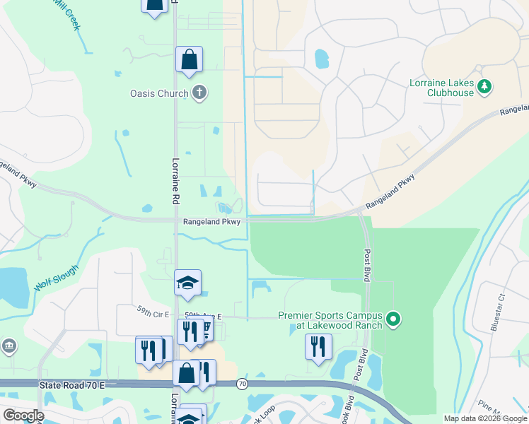 map of restaurants, bars, coffee shops, grocery stores, and more near 15036 Lyla Terrace in Bradenton