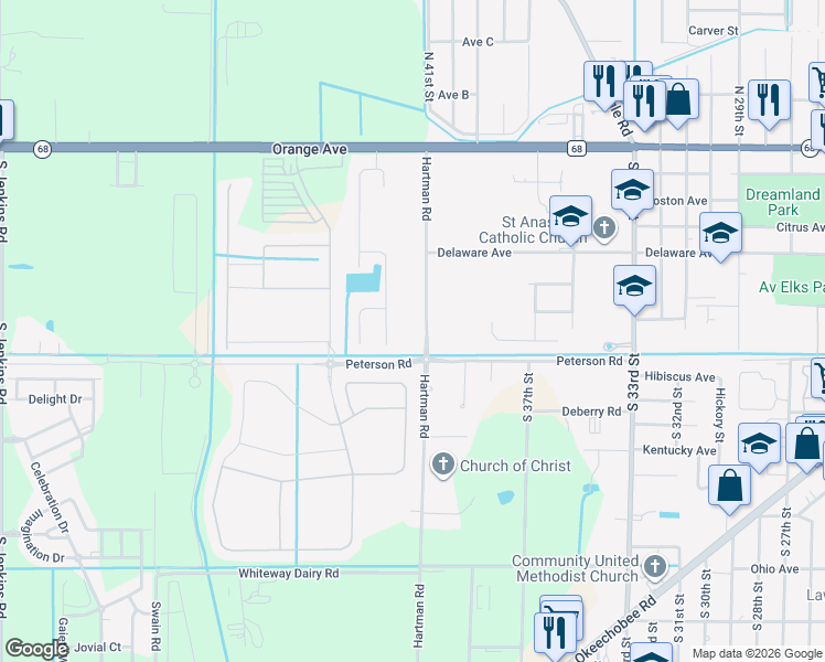 map of restaurants, bars, coffee shops, grocery stores, and more near 701 Hartman Road in Fort Pierce