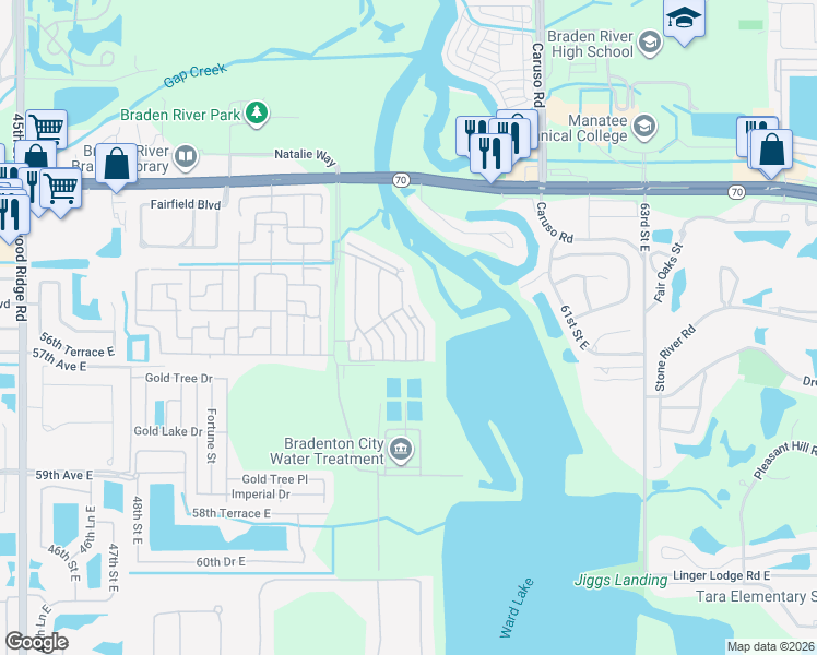 map of restaurants, bars, coffee shops, grocery stores, and more near 5636 Whitehead Street in Bradenton
