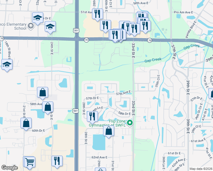 map of restaurants, bars, coffee shops, grocery stores, and more near 5604 30th Court East in Bradenton