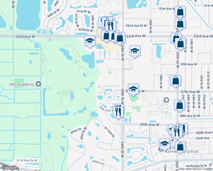 map of restaurants, bars, coffee shops, grocery stores, and more near 3641 57th Avenue Drive West in Bradenton