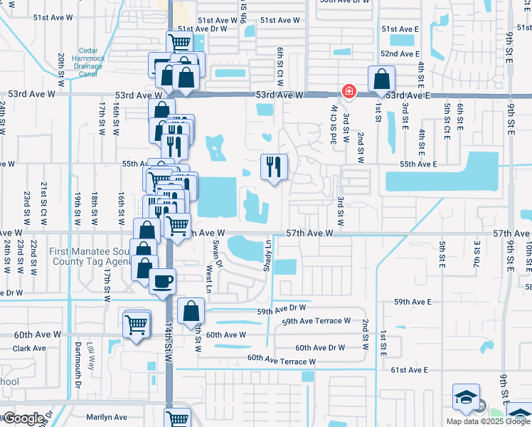 map of restaurants, bars, coffee shops, grocery stores, and more near in Bayshore Gardens