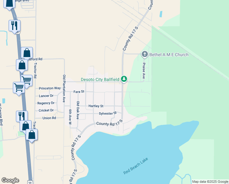 map of restaurants, bars, coffee shops, grocery stores, and more near 5719 1st Avenue West in Sebring