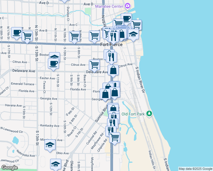 map of restaurants, bars, coffee shops, grocery stores, and more near in Fort Pierce