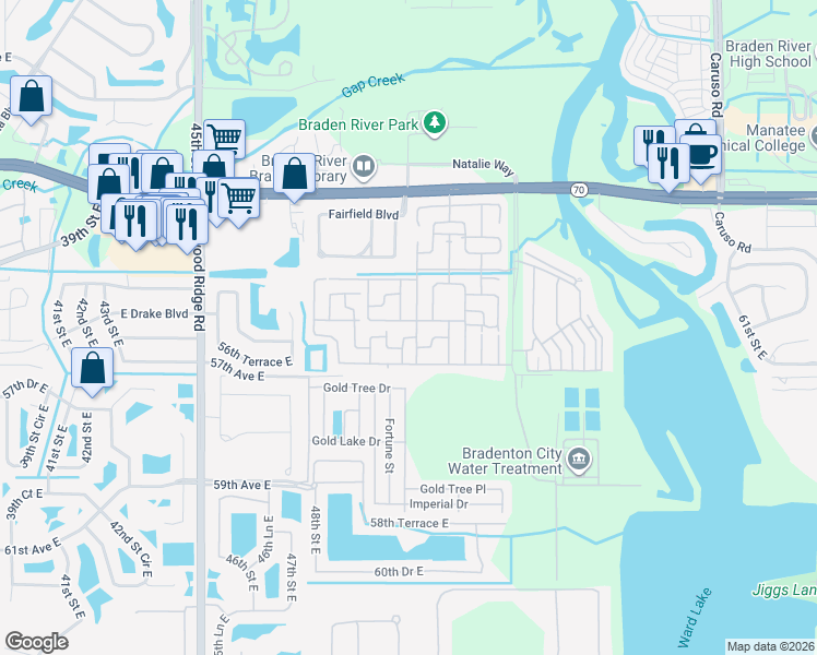 map of restaurants, bars, coffee shops, grocery stores, and more near 5624 Gusty Street in Bradenton