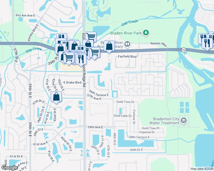 map of restaurants, bars, coffee shops, grocery stores, and more near 5603 47th Court East in Bradenton
