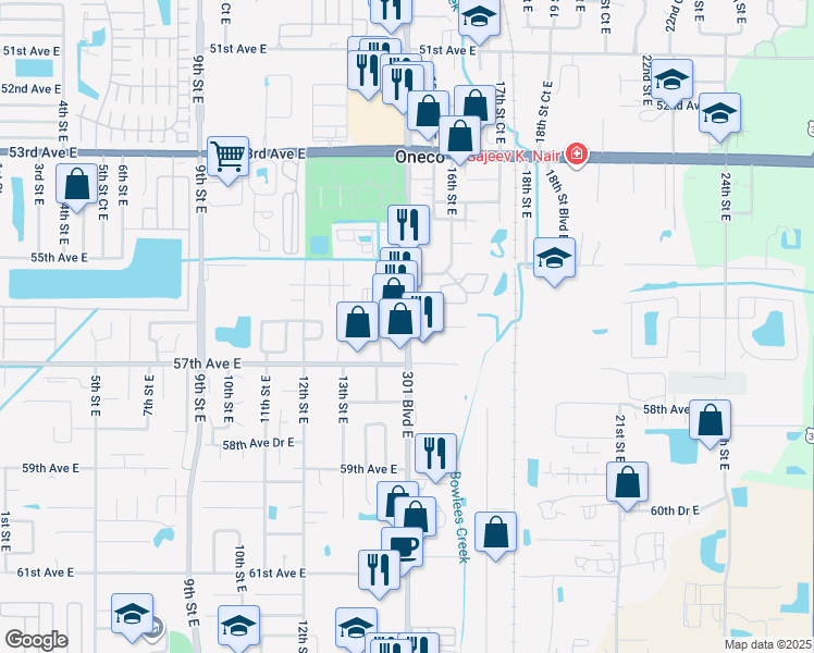 map of restaurants, bars, coffee shops, grocery stores, and more near in Manatee County