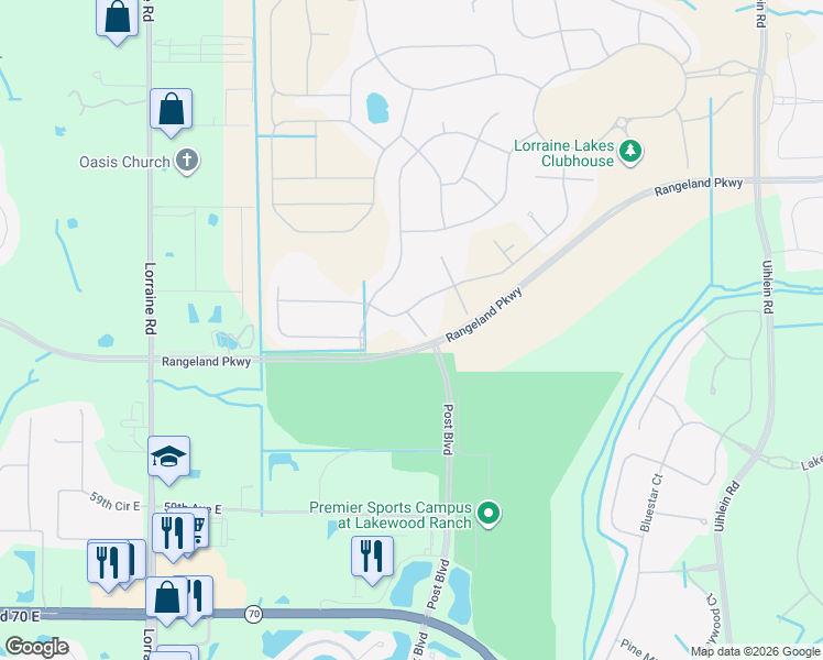 map of restaurants, bars, coffee shops, grocery stores, and more near in Lakewood Ranch