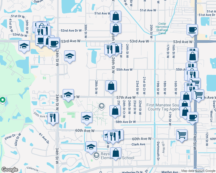 map of restaurants, bars, coffee shops, grocery stores, and more near 5612 26th Street West in Bradenton
