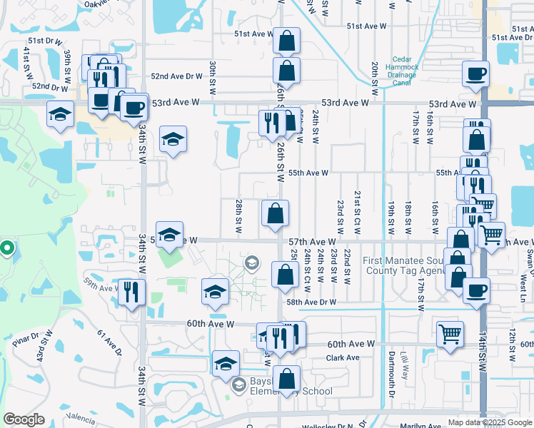 map of restaurants, bars, coffee shops, grocery stores, and more near 5612 26th Street West in Bradenton