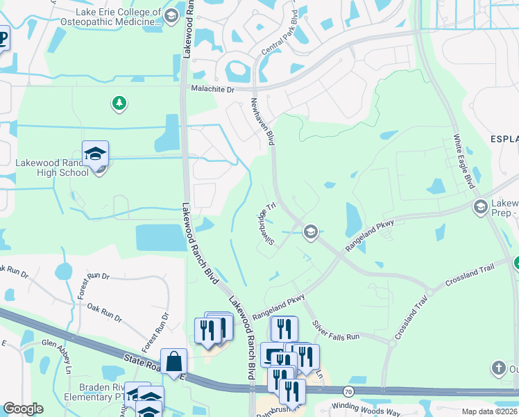 map of restaurants, bars, coffee shops, grocery stores, and more near 5544 Coachwood Cove in Bradenton