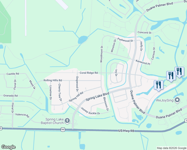 map of restaurants, bars, coffee shops, grocery stores, and more near 7028 Coral Ridge Road in Sebring