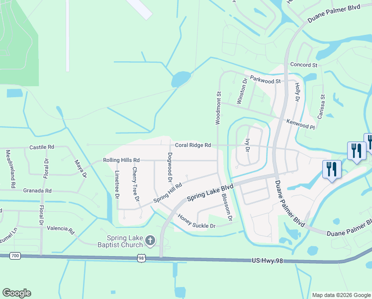 map of restaurants, bars, coffee shops, grocery stores, and more near 7108 Coral Ridge Road in Sebring