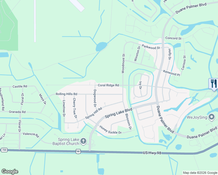 map of restaurants, bars, coffee shops, grocery stores, and more near 7028 Coral Ridge Road in Sebring