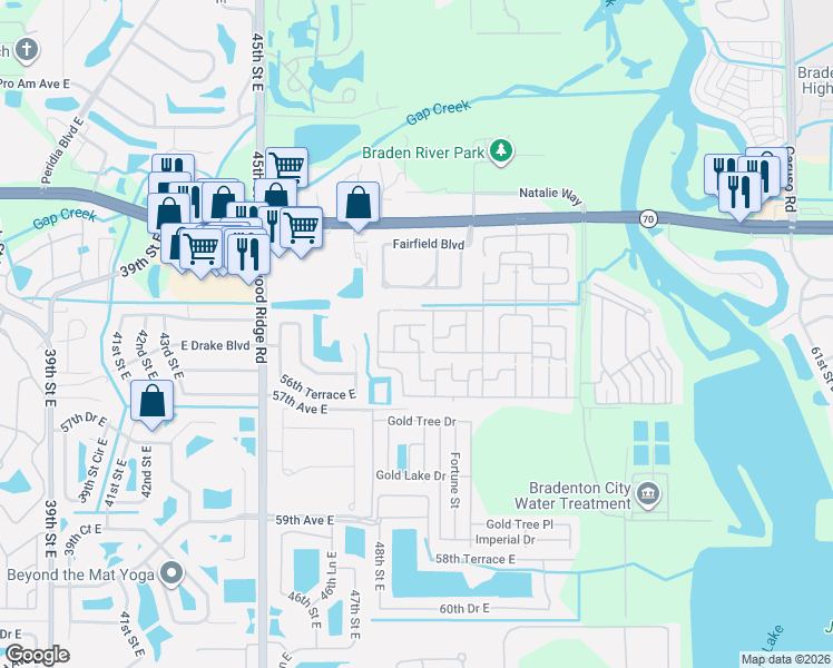 map of restaurants, bars, coffee shops, grocery stores, and more near 5529 Wind Sail Street in Bradenton