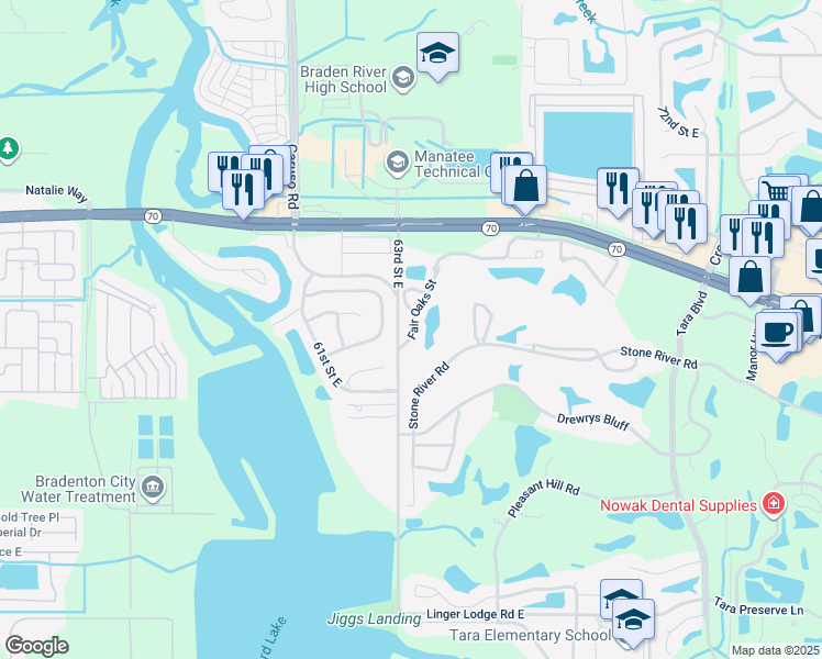 map of restaurants, bars, coffee shops, grocery stores, and more near 5547 Fair Oaks Street in Bradenton