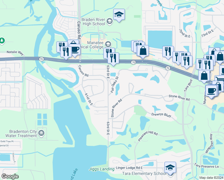 map of restaurants, bars, coffee shops, grocery stores, and more near 5519 Fair Oaks Street in Bradenton