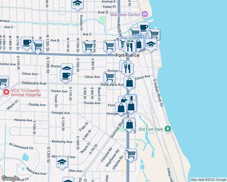 map of restaurants, bars, coffee shops, grocery stores, and more near 514 South 6th Street in Fort Pierce