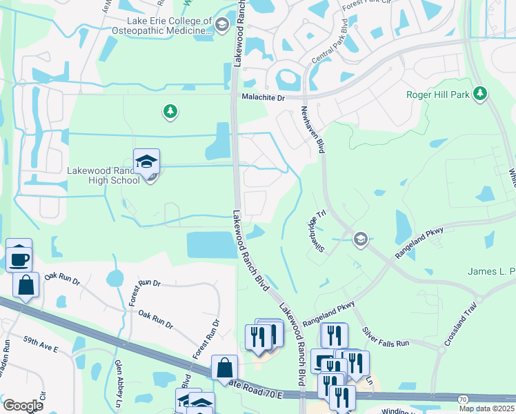 map of restaurants, bars, coffee shops, grocery stores, and more near 11230 Ranch Creek Terrace in Bradenton