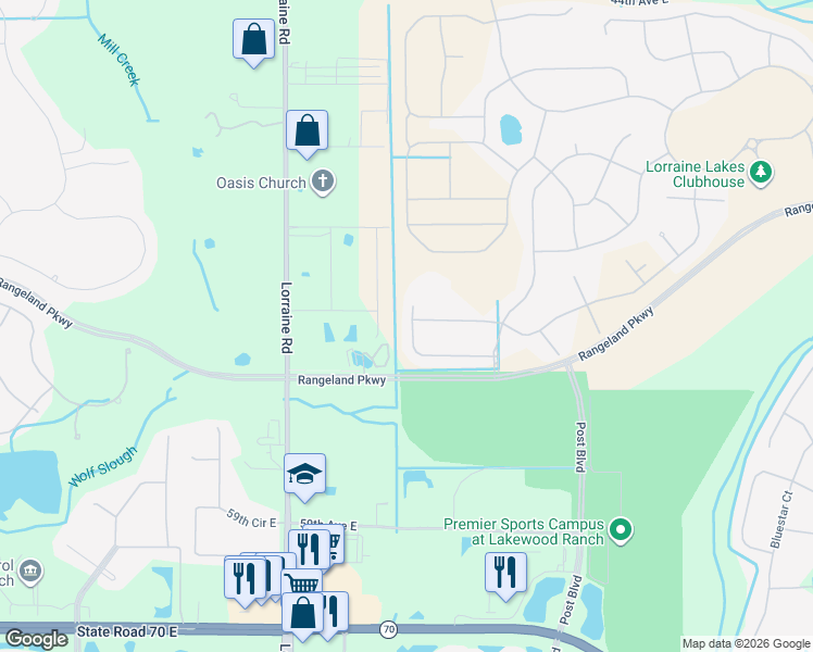 map of restaurants, bars, coffee shops, grocery stores, and more near 14918 Lyla Terrace in Bradenton