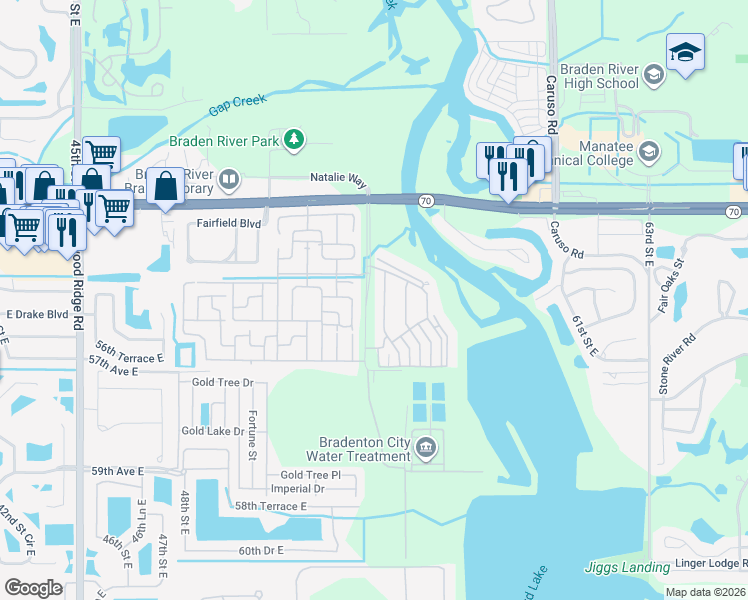 map of restaurants, bars, coffee shops, grocery stores, and more near 5532 Simonton Street in Bradenton