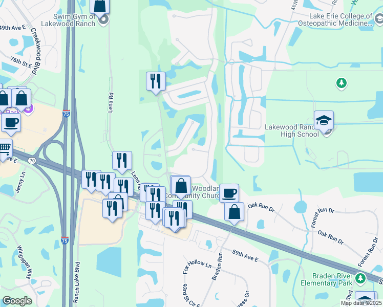 map of restaurants, bars, coffee shops, grocery stores, and more near 8706 53rd Place East in Bradenton