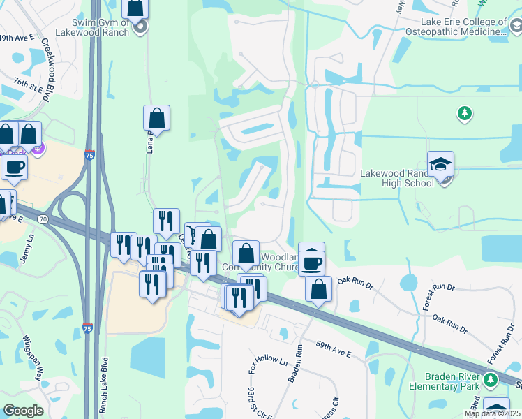 map of restaurants, bars, coffee shops, grocery stores, and more near 8706 53rd Place East in Bradenton