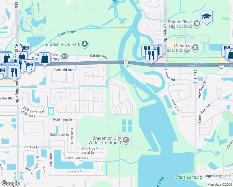 map of restaurants, bars, coffee shops, grocery stores, and more near 5532 Simonton Street in Bradenton