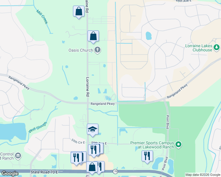 map of restaurants, bars, coffee shops, grocery stores, and more near 14918 Lyla Terrace in Bradenton